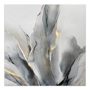 Πίνακας σε καμβά "Abstract Grey Leaves" Megapap ψηφιακής εκτύπωσης 100x100x3εκ.