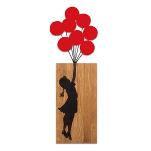 Διακοσμητικό τοίχου Girl with Balloons Megapap ξύλινο - μεταλλικό χρώμα καρυδί - κόκκινο 36x3x100εκ.