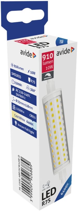 Avide LED R7S 10W 23x118mm Ψυχρό 6400K Ντιμαριζόμενο