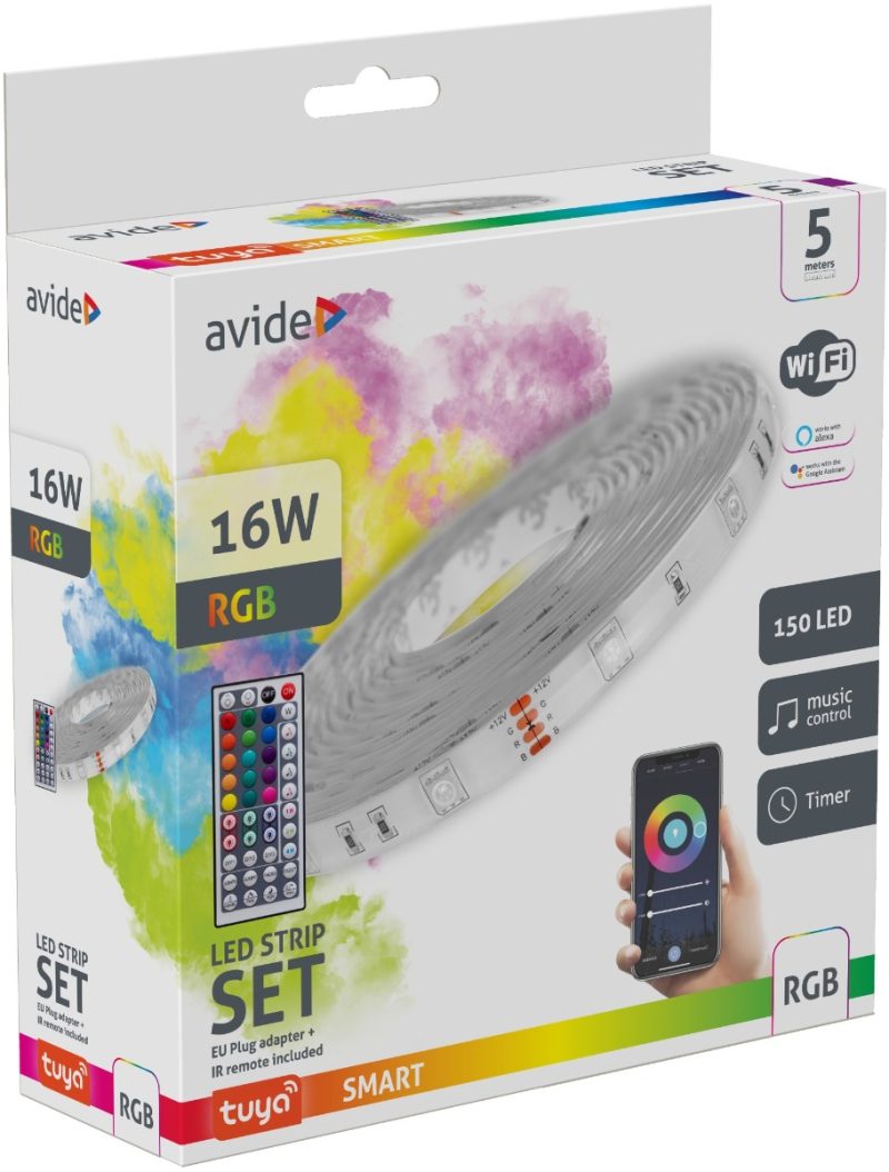 Avide LED Ταινία Blister 12V 16W RGB 5m TUYA - με Έλεγχο Μουσικής + IR Τηλεχειριστήριο