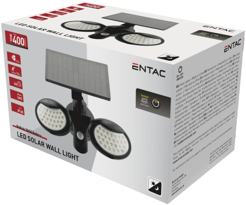 Entac Ηλιακό Φως Τοίχου 10W SMD 2 Κεφαλές με Ανιχνευτή Κίνησης