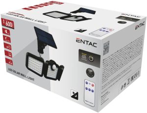 Entac Ηλιακός Προβολέας Τοίχου 15W SMD 3 Κεφαλές με Αποσπώμενο Ηλιακό Πάνελ