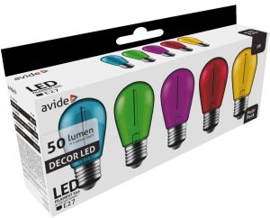 Avide LED Διακοσμητική Λάμπα Filament 1W  E27 (5τμχ) (Πράσινο/Μπλέ/Κίτρινο/Κόκκινο/Μώβ)