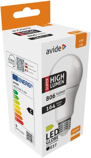 Avide LED Κοινή A60 4.9W E27 Λευκό 4000K Super Υψηλής Φωτεινότητας