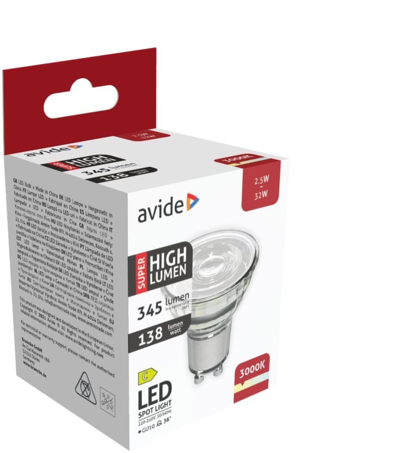 Avide LED Σπότ Αλουμίνιο + Πλαστικό 2.5W GU10 Θερμό 3000K Super Υψηλής Φωτεινότητας