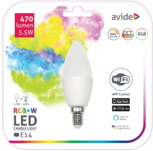 Avide LED Smart Κερί 5.5W RGB+W WIFI APP Control