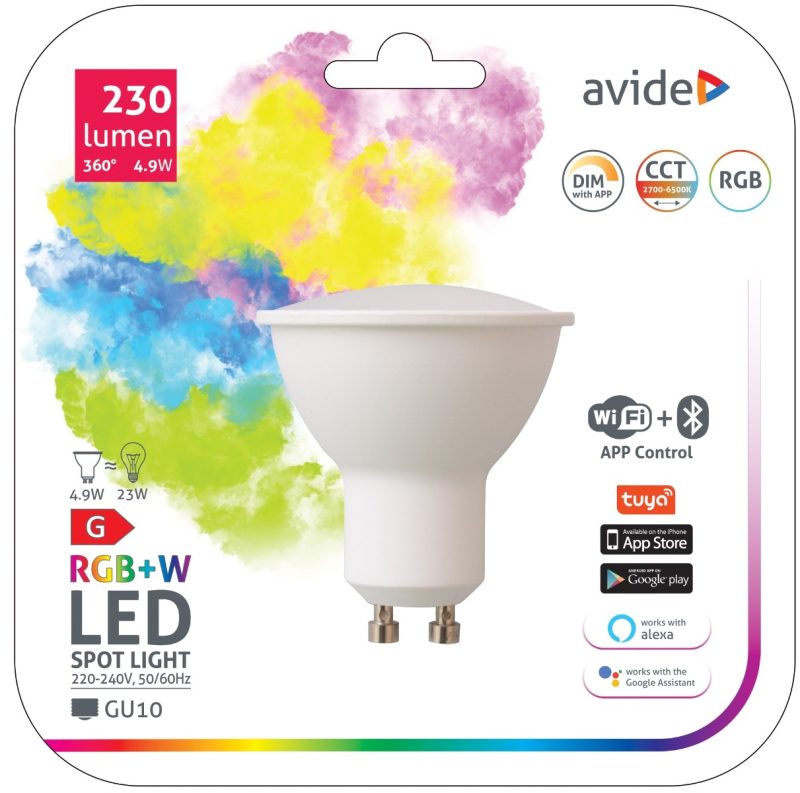 Avide Smart LED GU10 4.9W RGB+W WIFI + BLE APP Control