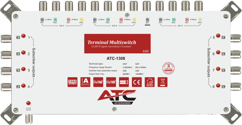 ATC ΠΟΛΥΔΙΑΚΟΠΤΗΣ ATC-1308 (3 Sat + 1 Ter / 8 Εξόδοι)