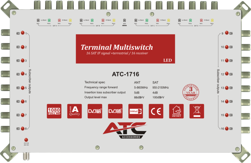 ATC ΠΟΛΥΔΙΑΚΟΠΤΗΣ ATC-1716 (4 Sat + 1 Ter / 16 Εξόδοι)