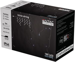 Entac Χριστουγεννιάτικα Λαμπάκια IP44 180 LED Βροχή Ψυχρό 4m