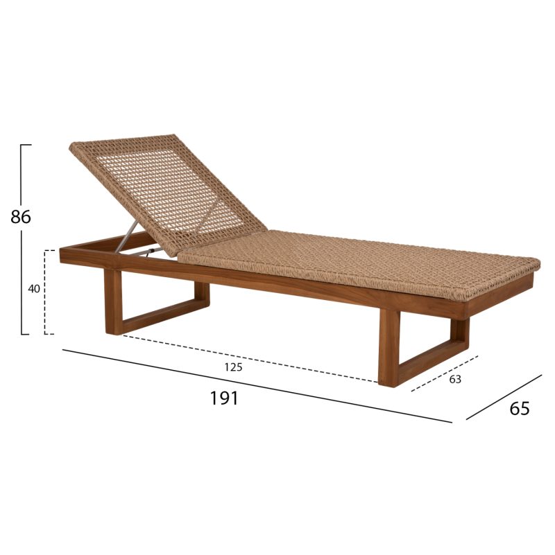 ΞΑΠΛΩΣΤΡΑ FB95993 TEAK ΞΥΛΟ ΚΑΙ ΣΧΟΙΝΙ VIRO ΣΕ ΠΛΕΞΗ WICKER 191x65x86Yεκ. - Image 2