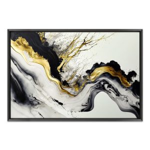 Πίνακας σε καμβά "Abstract Golden Wave" Megapap ψηφιακής εκτύπωσης με κορνίζα χρώμα μαύρο 140x100x3εκ.