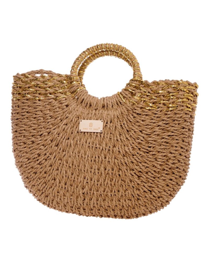 Ψάθινη Τσάντα χειρός CN25018 - Apricot/Χρυσό BAG TO BAG - Image 2