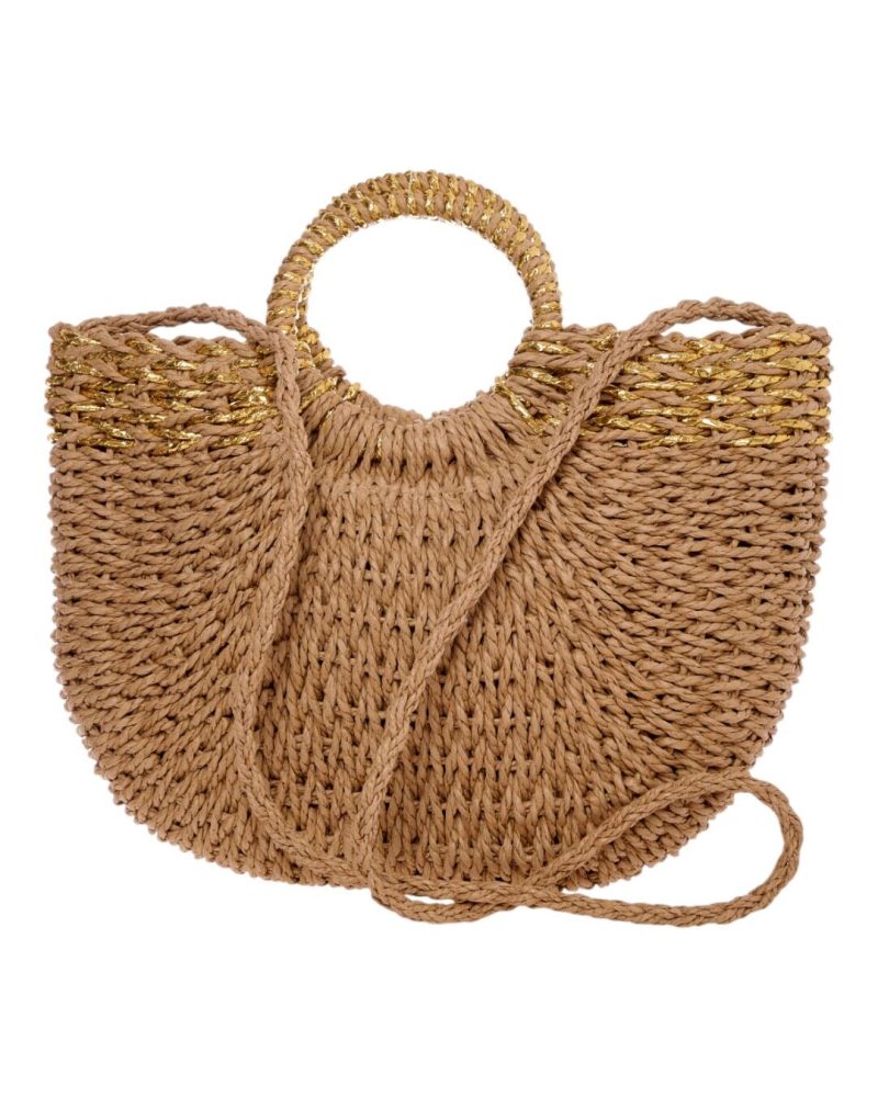 Ψάθινη Τσάντα χειρός CN25018 - Apricot/Χρυσό BAG TO BAG - Image 3