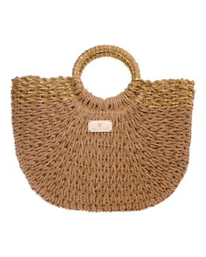 BAG TO BAG Ψάθινη Τσάντα χειρός CN25018 - Apricot/Χρυσό ΓΥΝΑΙΚΕΙΕΣ ΤΣΑΝΤΕΣ > SPRING - SUMMER 2025 > Τσάντες Θαλάσσης - Γυναικείες Τσάντες > Τσάντες Χειρός - Γυναικείες Τσάντες