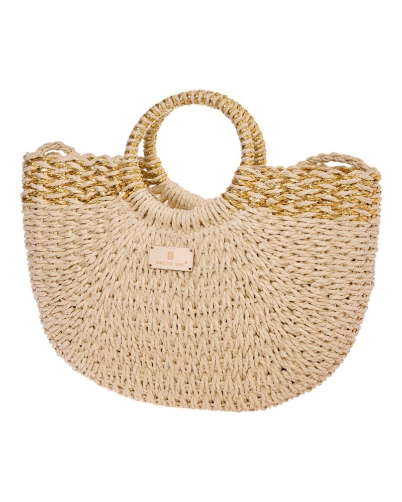 Ψάθινη Τσάντα χειρός CN25018 - Μπέζ/Χρυσό BAG TO BAG - Image 2