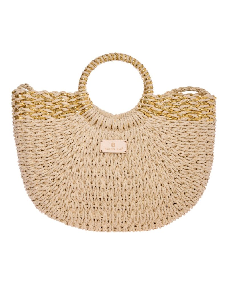 BAG TO BAG Ψάθινη Τσάντα χειρός CN25018 - Μπέζ/Χρυσό ΓΥΝΑΙΚΕΙΕΣ ΤΣΑΝΤΕΣ > SPRING - SUMMER 2025 > Τσάντες Θαλάσσης - Γυναικείες Τσάντες > Τσάντες Χειρός - Γυναικείες Τσάντες