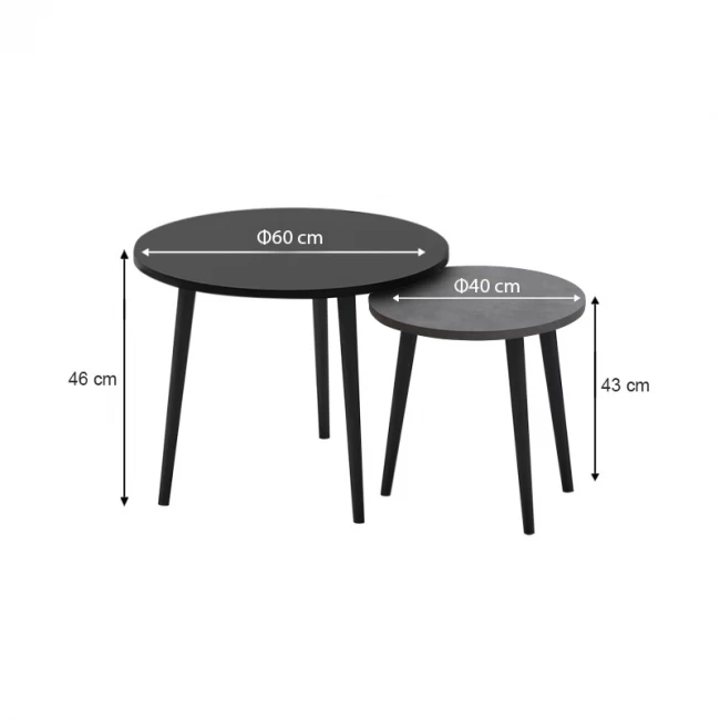 Τραπεζάκι σαλονιού σετ 2 τμχ Roma Megapap χρώμα μαύρο - γκρι ρετρό 60x60x46εκ. - Image 2