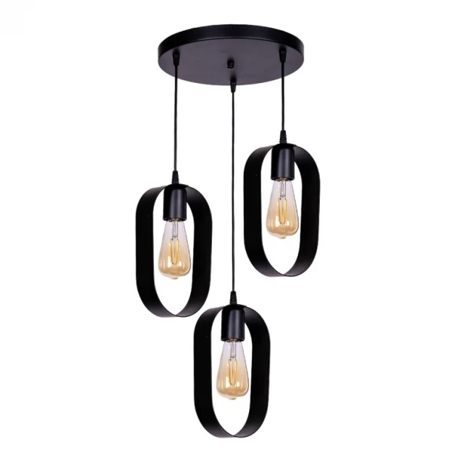 Φωτιστικό οροφής Mordo Megapap E27 μεταλλικό τρίφωτο χρώμα μαύρο 40x40x70εκ. - Image 2