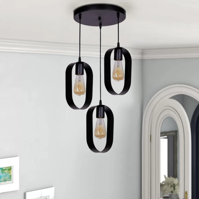 Φωτιστικό οροφής Mordo Megapap E27 μεταλλικό τρίφωτο χρώμα μαύρο 40x40x70εκ.