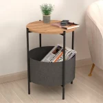 Βοηθητικό τραπεζάκι Kalid Megapap μελαμίνης - υφασμάτινο χρώμα pine oak - γκρι 43x43x60εκ.