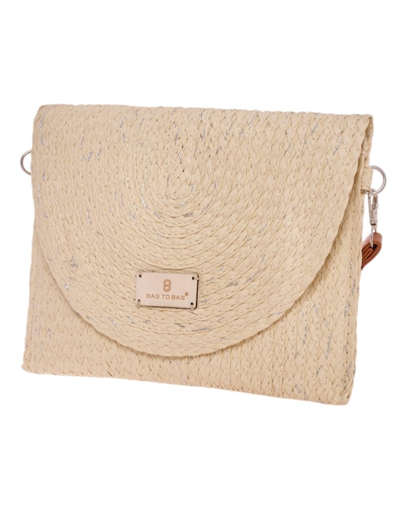 Ψάθινη Τσάντα χειρός XY-2503 - Μπέζ/Ασημί BAG TO BAG - Image 2