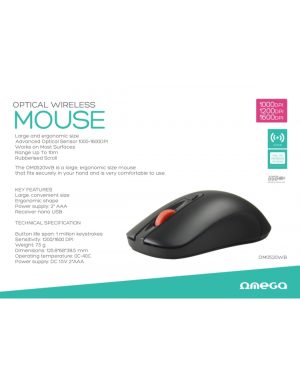 MOUSE OMEGA OM-520 1000-1200-1600DPI FULL SIZE WIRELESS BLACK