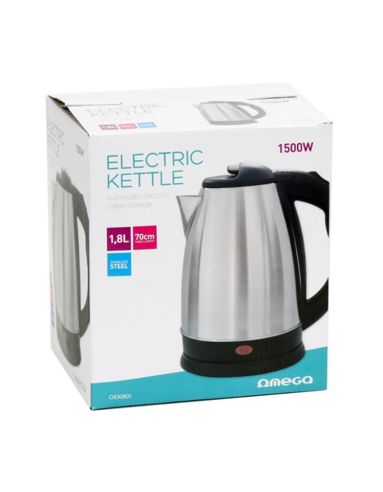OMEGA ELECTRIC KETTLE 1500W STAINLESS STEEL BRUSHED FINISH - Image 2
