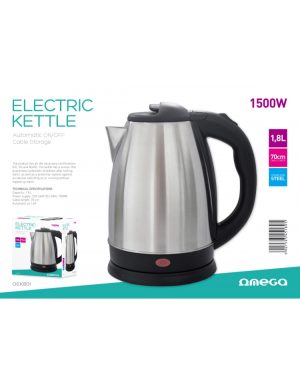 OMEGA ELECTRIC KETTLE 1500W STAINLESS STEEL BRUSHED FINISH