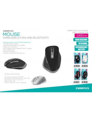 OMEGA MOUSE WIRELESS RECHARGEABLE USB-C BLACK BLUE
