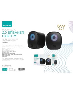 OMEGA SPEAKERS STEREO 2.0 6W RMS RGB USB 3.5 mm Audio Black Round