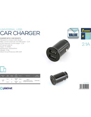 PLATINET CAR CHARGER 2xUSB 2.1A BLACK