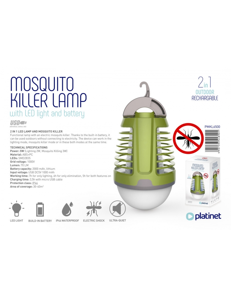 PLATINET LAMP WITH MOSQUITO KILLER LANTERN 5H BAT 6500K IP44 GREEN