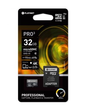 PLATINET microSDXC SECURE DIGITAL + ADAPTER SD 32GB class10 UIII 90MB/s [44003]