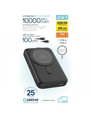 PLATINET POWER BANK 10000 mAh 20W PD 15W WIRELESS CHARGING MAGNETIC