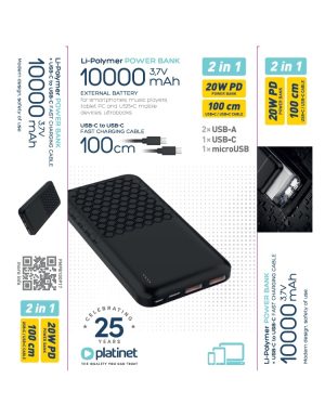 PLATINET POWER BANK 10000 mAh 20W PD/22,5 QC BLACK