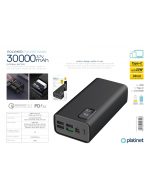 PLATINET POWER BANK 30000mAh Polymer PD 3.0 QC 3.0 LED Screen Black