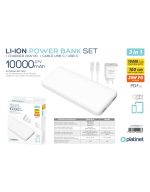 PLATINET POWER BANK SET 10000 MAH + 20W PD CHARGER + 1M CABLE WHITE