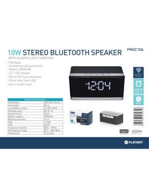 PLATINET SPEAKERS PMGC10A BLUETOOTH + CLOCK, FM 10W STEREO [43975]