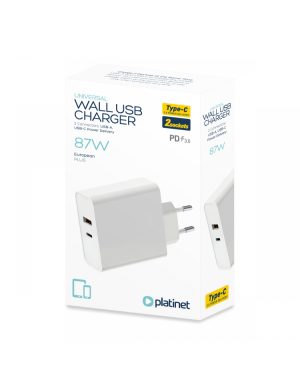 PLATINET WALL CHARGER 87W TYPE C PD65W+USB 12W