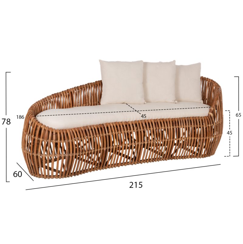 ΚΑΝΑΠΕΣ-ΑΝΑΚΛΙΝΤΡΟ FB95991 ΦΥΣΙΚΟ RATTAN- ΛΕΥΚΑ ΜΑΞΙΛΑΡΙΑ 215x60x78Yεκ. - Image 2