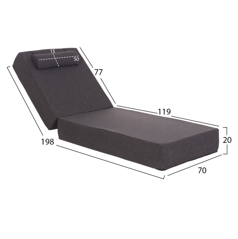 ΜΑΞΙΛΑΡΙ ΞΑΠΛΩΣΤΡΑΣ FB921094.03 OLEFIN ΣΚΟΥΡΟ ΓΚΡΙ ΜΕ FOAM 198x70x20Υεκ - Image 2