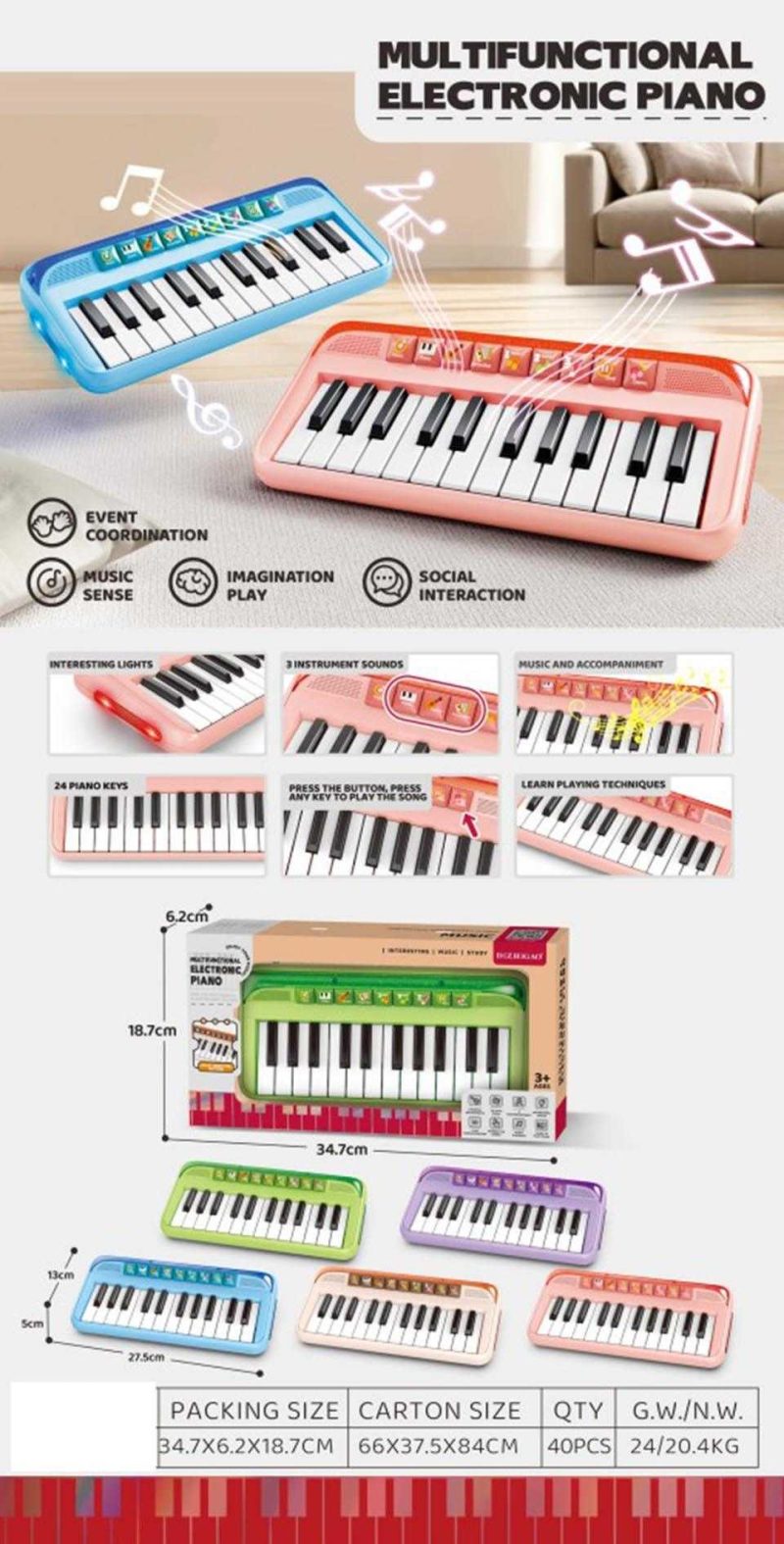 Παιδικό εκπαιδευτικό πιάνο - 808-2524 - 502225 - Pink - Image 2