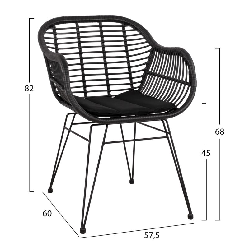 ΣΕΤ ΤΡΑΠΕΖΑΡΙΑΣ 3ΤΜΧ FB911871 ΜΕΤΑΛΛΟ & RATTAN ΣΕ ΜΑΥΡΟ ΧΡΩΜΑ - Image 2