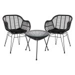 ΣΕΤ ΤΡΑΠΕΖΑΡΙΑΣ 3ΤΜΧ FB911871 ΜΕΤΑΛΛΟ & RATTAN ΣΕ ΜΑΥΡΟ ΧΡΩΜΑ