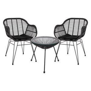 ΣΕΤ ΤΡΑΠΕΖΑΡΙΑΣ 3ΤΜΧ FB911871 ΜΕΤΑΛΛΟ & RATTAN ΣΕ ΜΑΥΡΟ ΧΡΩΜΑ