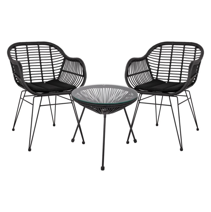 ΣΕΤ ΤΡΑΠΕΖΑΡΙΑΣ 3ΤΜΧ FB911871 ΜΕΤΑΛΛΟ & RATTAN ΣΕ ΜΑΥΡΟ ΧΡΩΜΑ