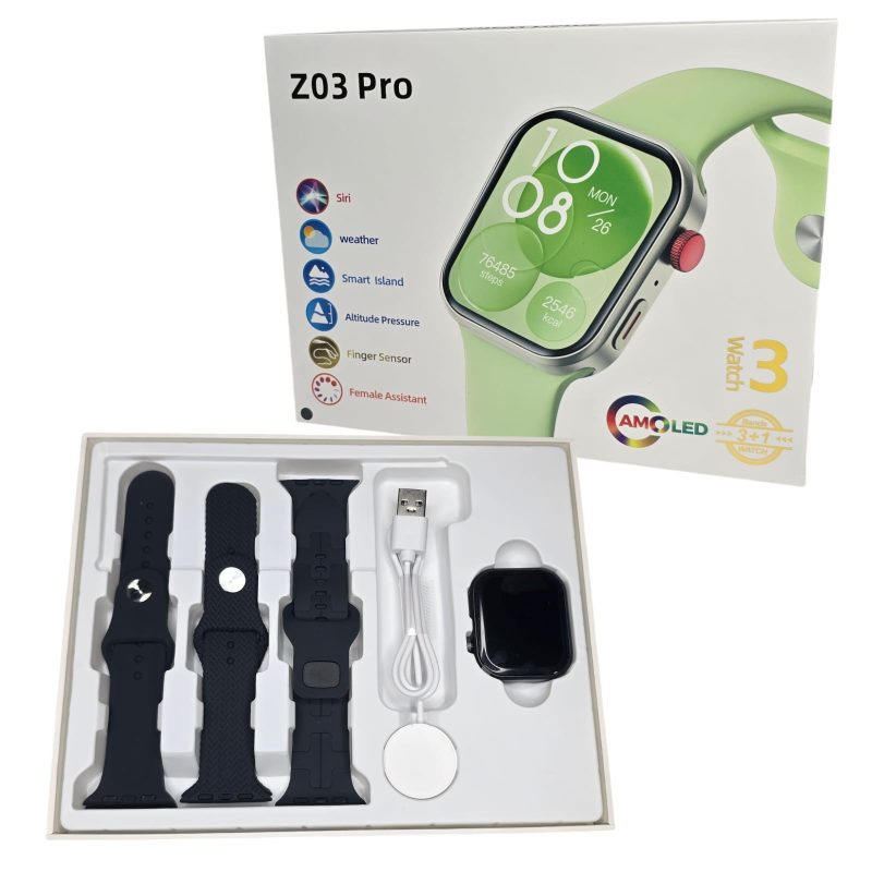 Σετ Smartwatch με 3 λουράκια - Z03 Pro - 065042 - Black - Image 2