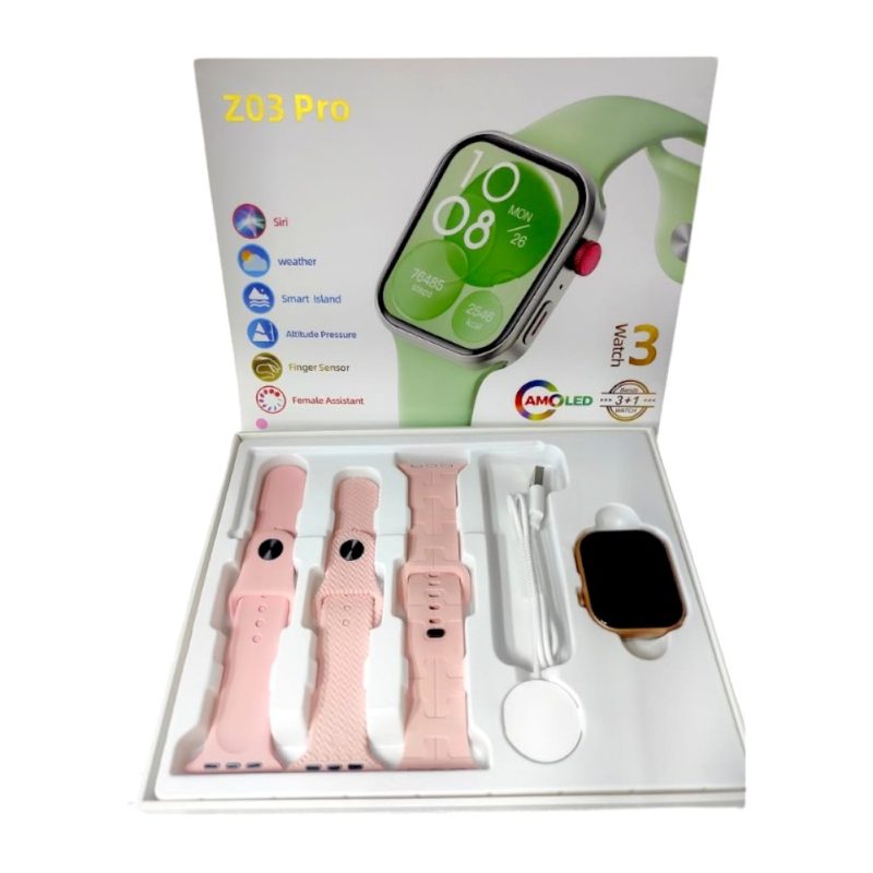 Σετ Smartwatch με 3 λουράκια - Z03 Pro - 065042 - Pink - Image 2