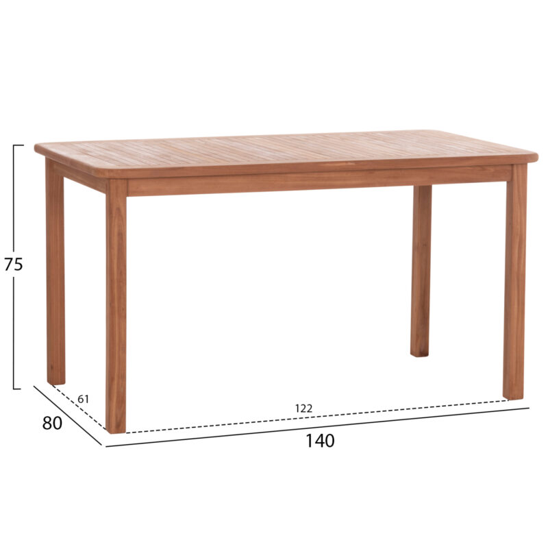 ΤΡΑΠΕΖΙ ΟΡΘΟΓΩΝΙΟ FB918123 ΞΥΛΟ TEAK--ΦΥΣΙΚΟ 140x80x76Υεκ. - Image 2
